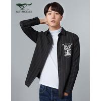 七匹狼旗下圣沃斯系列男士青年秋装竖条印花长袖休闲衬衫