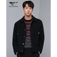 七匹狼旗下圣沃斯系列夹克18秋季大翻领羊毛茄克男装外套