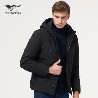 七匹狼棉服冬季保暖棉衣中青年男士时尚休闲短外套连帽
