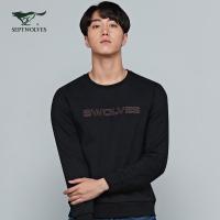 七匹狼旗下圣沃斯卫衣青年男士秋季时尚休闲潮流黑色圆领长袖卫衣