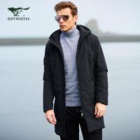 七匹狼户外运动棉服 冬季新品 男士连帽粗拉链中长款防寒棉服