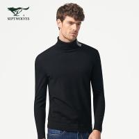 七匹狼T恤时尚潮流休闲男士长袖毛衫线衫高领套头秋季