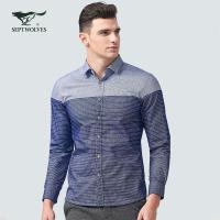 七匹狼长袖衬衫18秋季男士时尚条纹方领渐变长袖衬衣男装