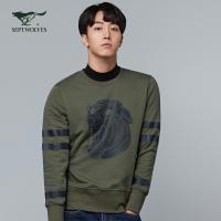 七匹狼明星同款卫衣青年男士时尚休闲潮流印花圆领长袖卫衣T恤