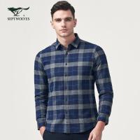 【夹绒】七匹狼长袖衬衫男士时尚休闲格子长袖衬衫衬衣男装