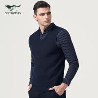 Y七匹狼毛衫2018青年男士V领时尚休闲保暖毛衣背心男装潮流