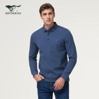 Y七匹狼长袖T恤18秋青年男士潮流时尚纯色翻领T恤衫男装正品