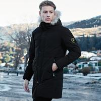 七匹狼户外系列羽绒服中青年男士时尚休闲中长款连帽羽绒外套