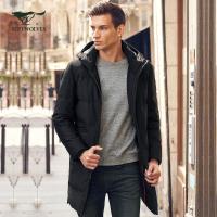 七匹狼羽绒服2018冬青年男士时尚休闲纯色连帽中长款厚羽绒外套