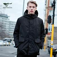 七匹狼户外风衣2018秋季时尚青年男士潮流运动连帽中长款风衣外套