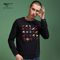 七匹狼旗下圣沃斯系列卫衣男士时尚休闲套头卫衣刺绣卡通