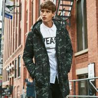 七匹狼旗下圣沃斯青年男士冬季军绿色迷彩羽绒服