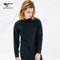 七匹狼旗下圣沃斯长袖衬衫2018春季新款青年男士黑色时尚衬衣_3