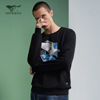 七匹狼旗下圣沃斯系列长袖卫衣百搭时尚印花圆领休闲潮男卫衣_2