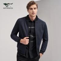 七匹狼夹克年棒球领时尚条纹针织毛呢夹克外套男装