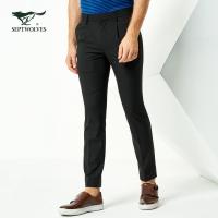 七匹狼西裤2018春季男士商务休闲混纺西裤黑色长裤男裤