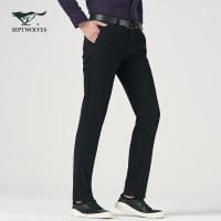 七匹狼西裤时尚商务休闲无褶直筒纯色男士西裤潮流男装裤子