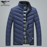 七匹狼男士加厚羽绒服冬季新款中青年商务休闲立领条纹男大码外套
