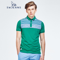 SWJEANS七匹狼青年男装休闲短袖T恤男条纹修身翻领纯棉POLO衫夏