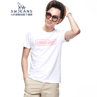 七匹狼swjeans夏季纯棉品牌LOGO印花圆领时尚休闲短袖T恤男