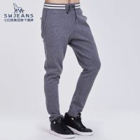 七匹狼男士潮流松紧腰直筒裤子秋季新款弹力运动裤长裤商场同款黑灰色