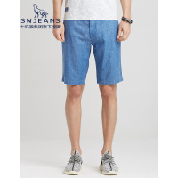 七匹狼swjeans纯色休闲纯棉直筒多色舒适五分短裤男
