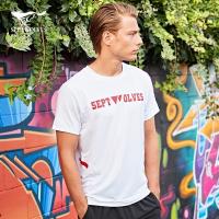 七匹狼运动T恤 圆领休闲弹力舒适字母印花上衣男跑步健身短袖T恤