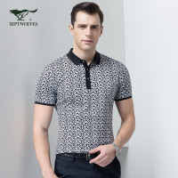 七匹狼男装短袖T恤时尚几何图案印花中青年纯棉夏装