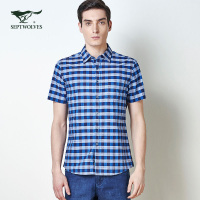 七匹狼短袖衬衫夏季纯棉格子休闲衬衫