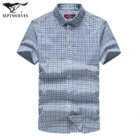 七匹狼短袖格子衬衫纯棉半袖衬衣中青年时尚休闲男装111630504700