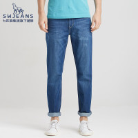 SW1960七匹狼2018夏季新款青年韩版破洞磨男士修身小脚牛仔裤男