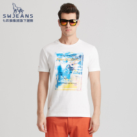 SW1960七匹狼夏装新款青年短袖T恤衫男休闲个性印花圆领上衣潮男