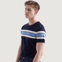 七匹狼圆领短T恤2019夏季青年男士休闲都市条纹圆领短T恤舒适