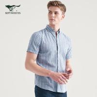 七匹狼男士短袖格子衬衣2019夏季男装青年日常衬衫男士