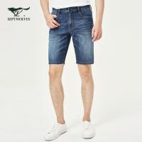 七匹狼微弹力牛仔短裤2019夏季男士直筒五分裤男休闲青年马裤