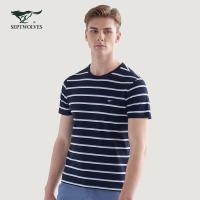 七匹狼短袖T恤2019夏装男装男士圆领条纹中青年半袖衣服男潮