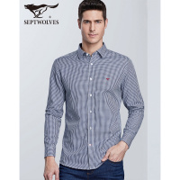 七匹狼男士长袖衬衫2019春季新款纯棉寸衫商务休闲格子衬衣男装