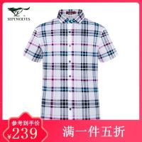 七浪匹衬衫青年男士夏翻领格子休闲短袖衬衫