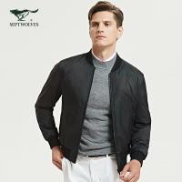 七匹狼夹克男士2019新款秋季棒球领提花夹棉商务休闲单茄克外套 202(深绿)