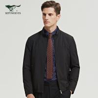 七匹狼夹克男 秋季商务休闲立领印花薄棉单茄克男装 001(黑色)