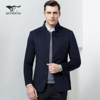 七匹狼男装外套秋冬款中老年商务休闲男士夹克立领中山装毛呢大衣_1