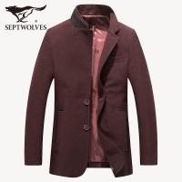 七匹狼派克大衣中青年男士爸爸装商务毛呢外套休闲男装品牌冬装_2