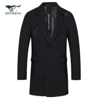3折价379七匹狼风衣男士冬季新款时尚商务休闲合体中长装大衣001(黑色)165/84A/M