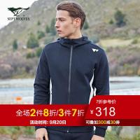 七匹狼运动卫衣男装19秋季连帽时尚户外透气舒适针织印花上衣开衫外套102(深蓝