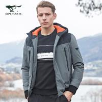 七匹狼棉衣男装加厚款保暖拼接撞色连帽棉服2019冬季男士运动外套