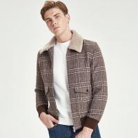 七匹狼夹克男士2019冬季新款翻领外套男款单茄克格纹上衣