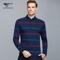 七匹狼长袖T恤男2019秋季新款男士翻领羊毛polo衫时尚条纹长T潮流