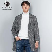 正品七匹狼中长款外套男青年西装领大衣单扣呢子