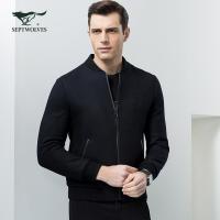 七匹狼夹克秋季男士时尚立领棒球领夹克男商务羊毛混纺