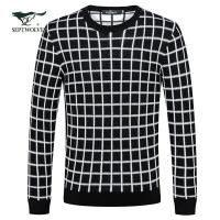 七匹狼羊毛衫圆领格纹毛衣针织上衣男装